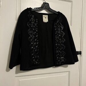 ELEVENSES black sequin trimmed wool jacket cardigan blazer S